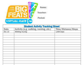 virtual race student tracking sheet