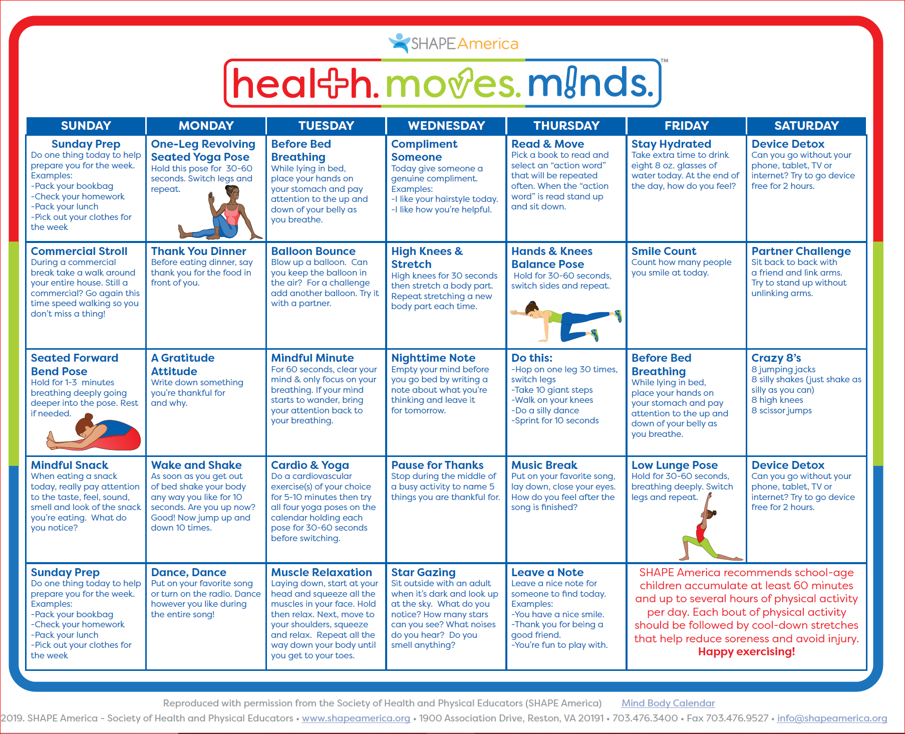 Mindfulness Calendar from health. moves. minds.